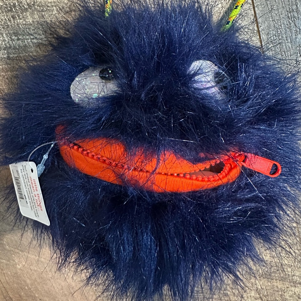 NWT Crewcuts Fury Fuzzy Blue Monster with Orange Zipper Crossbody Bag